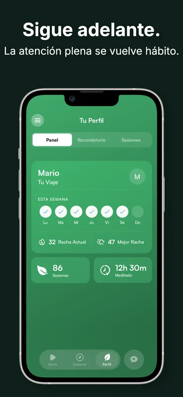Breathe Dashboard — rachas, sesiones y estadísticas de meditación