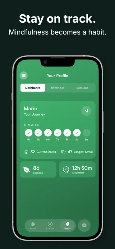 Breathe Dashboard — streaks, sessions, and meditation statistics
